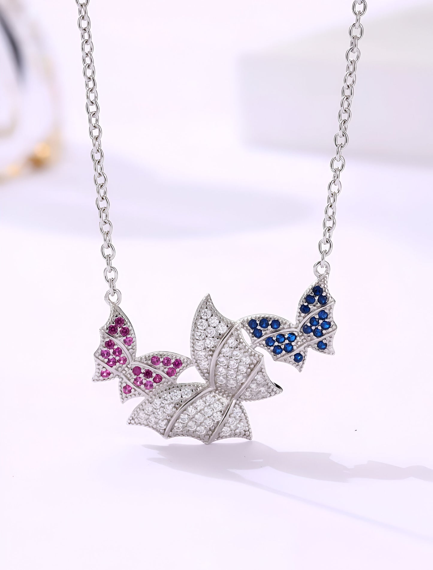 Triple Butterfly Combination with Multicolor Silver Chain