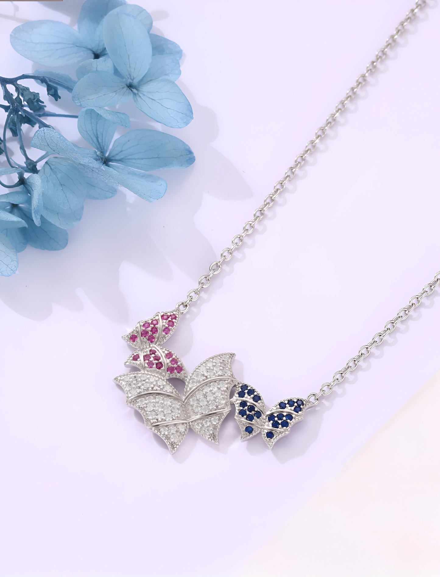 Triple Butterfly Combination with Multicolor Silver Chain