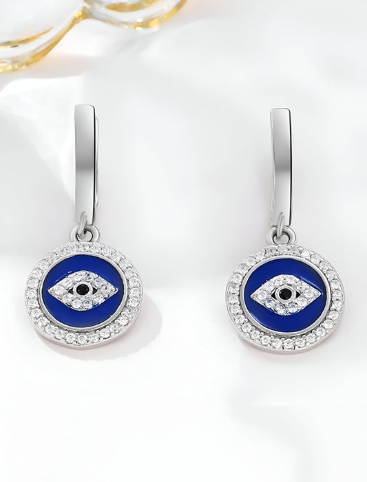 Evil Eye With Unique Design Silver Earrings