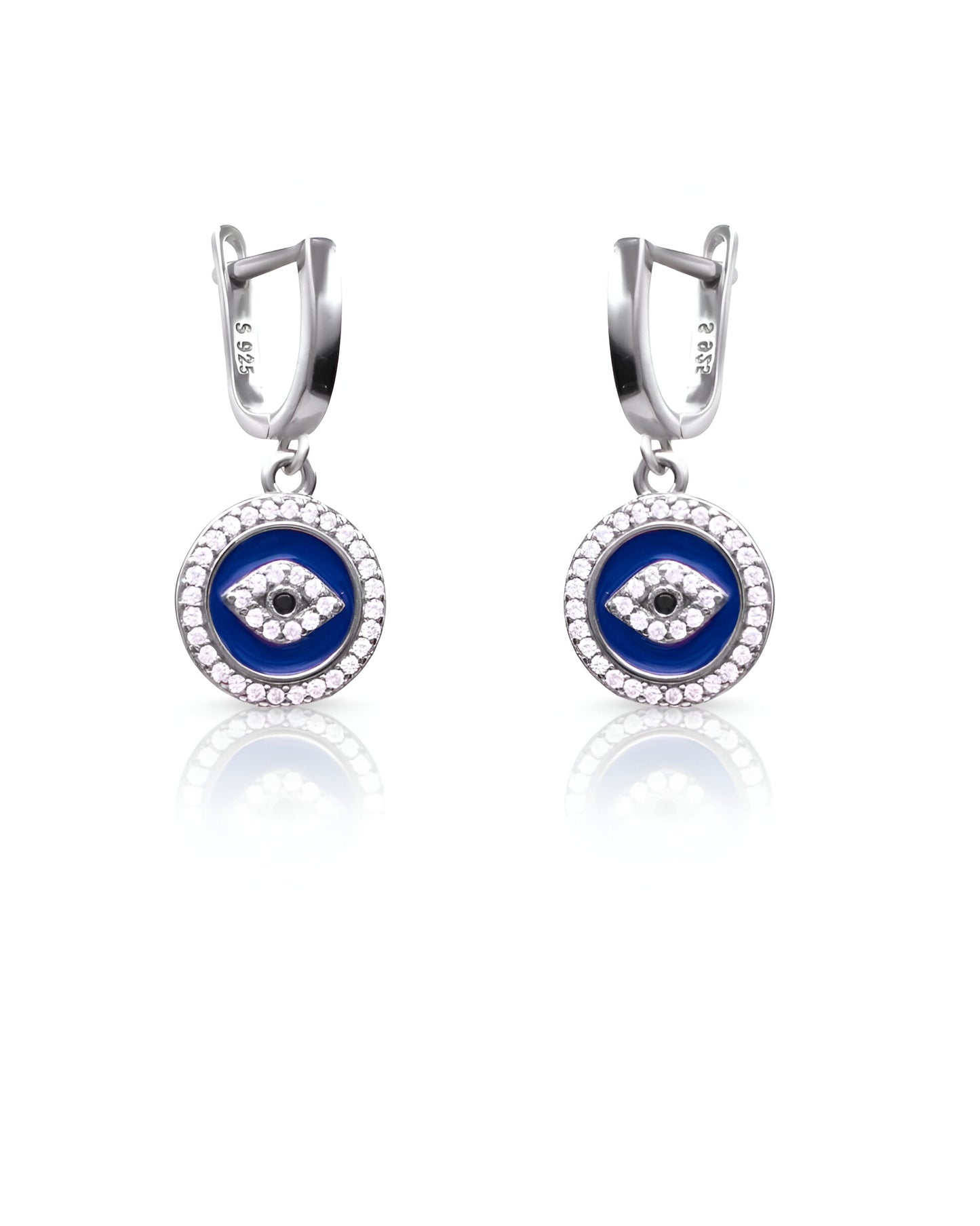 Evil Eye With Unique Design Silver Earrings