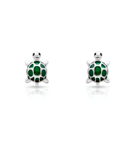 Tortoise-Inspired Green Color Silver Earrings