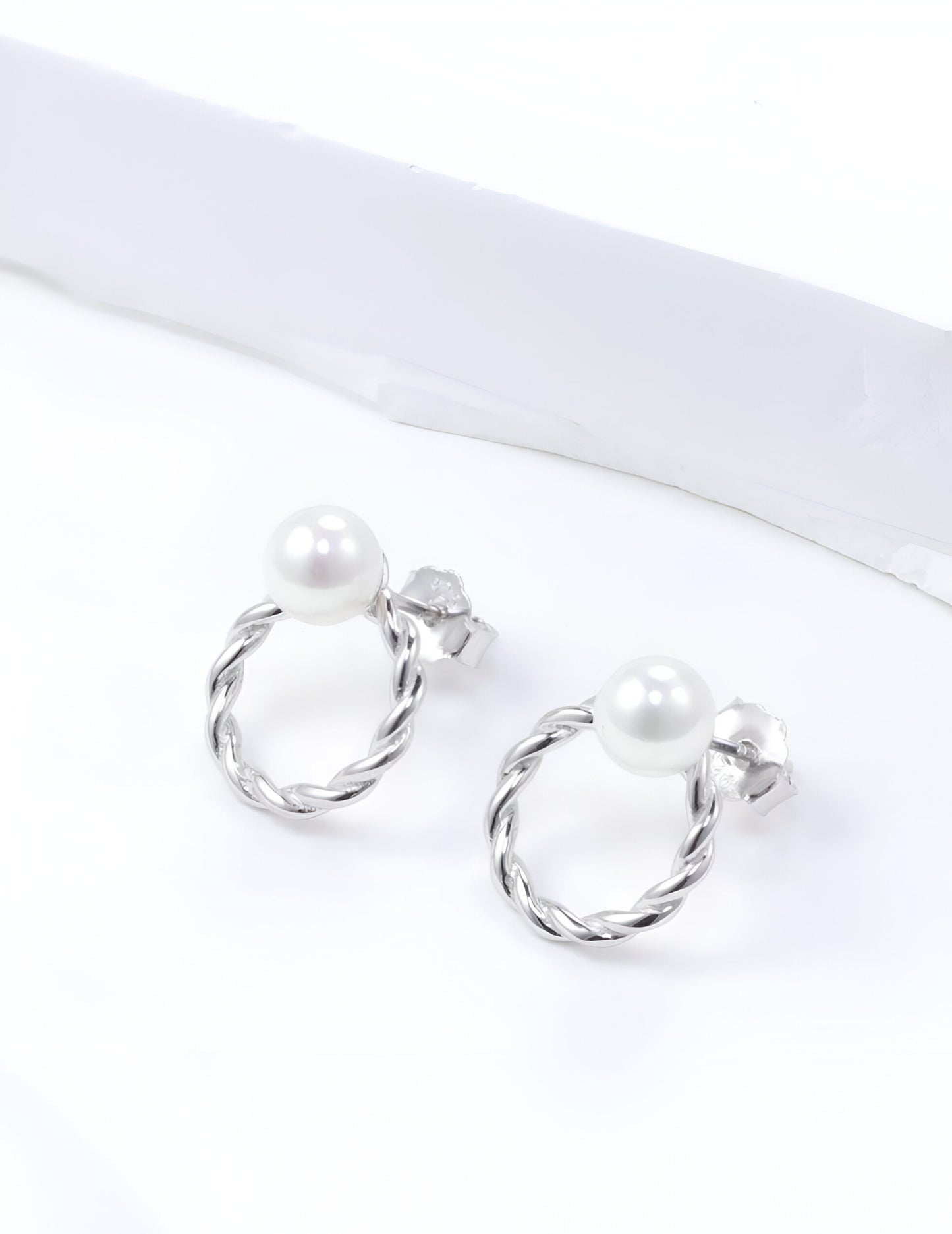 White Pearl Hoop Silver Earrings