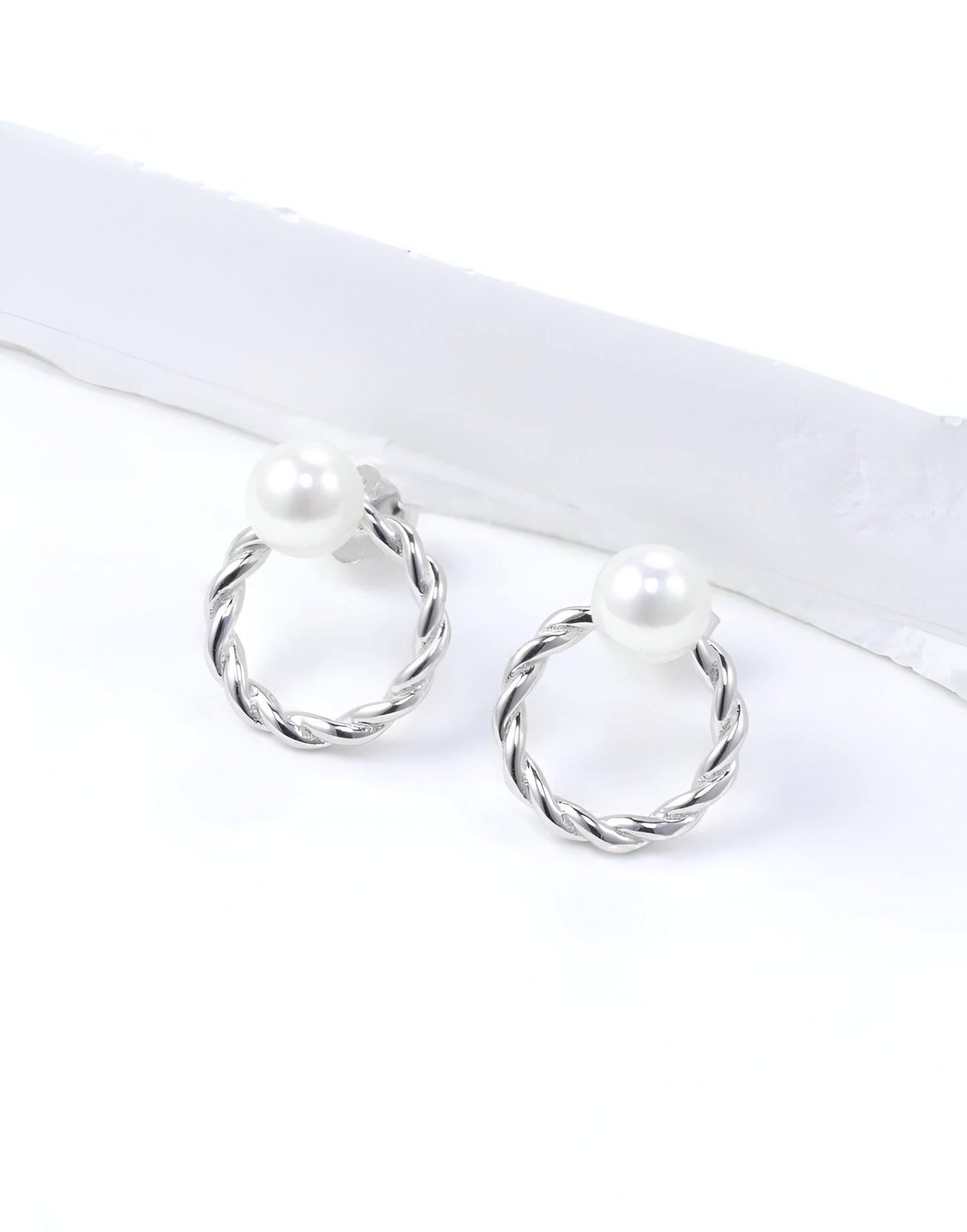 White Pearl Hoop Silver Earrings