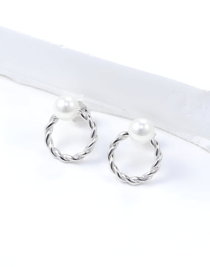 White Pearl Hoop Silver Earrings