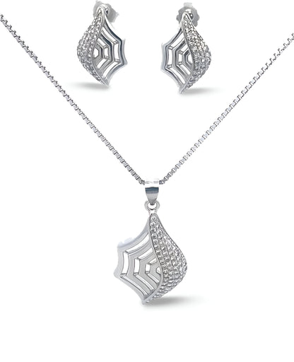 White Swarovski Net Look Silver Pendant Set