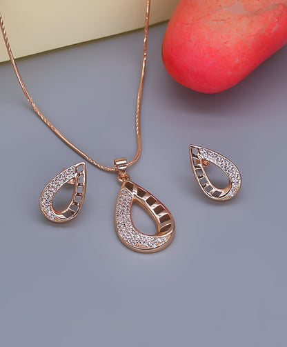 White Swarovski Designer Rose Gold Pendant Set