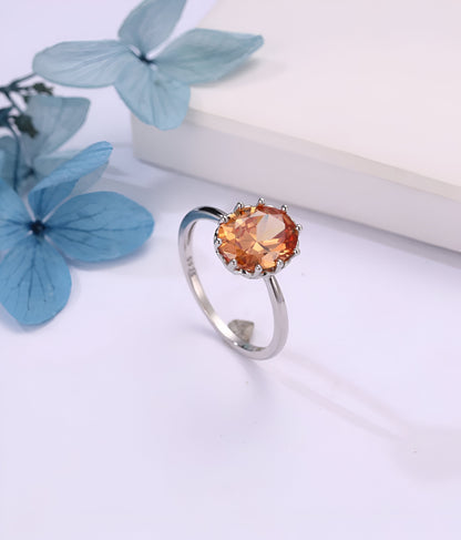 Coloured Stone with Zircon Silver Ring