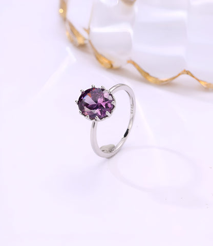 Coloured Stone with Zircon Silver Ring