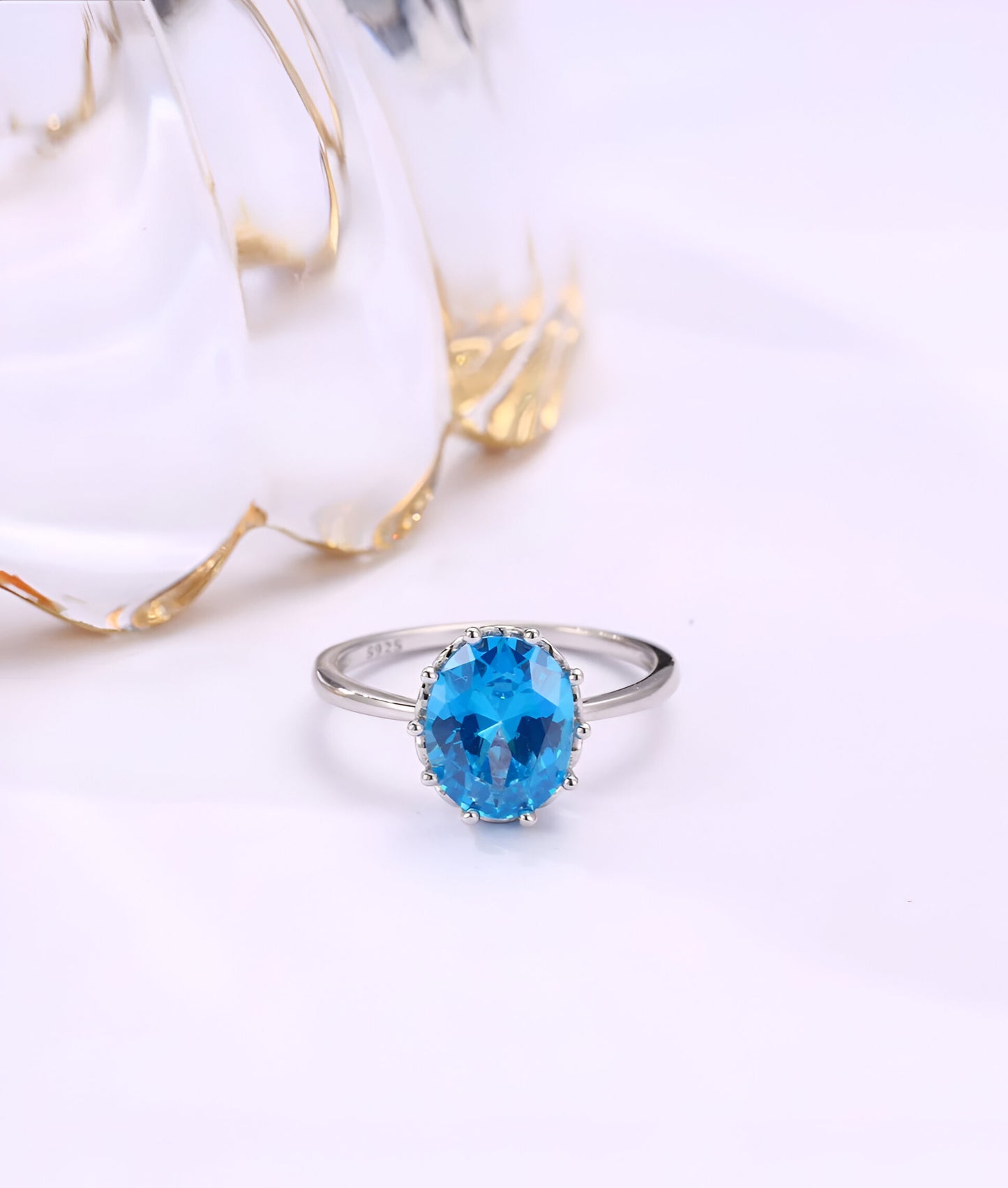 Coloured Stone with Zircon Silver Ring