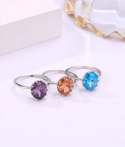 Coloured Stone with Zircon Silver Ring