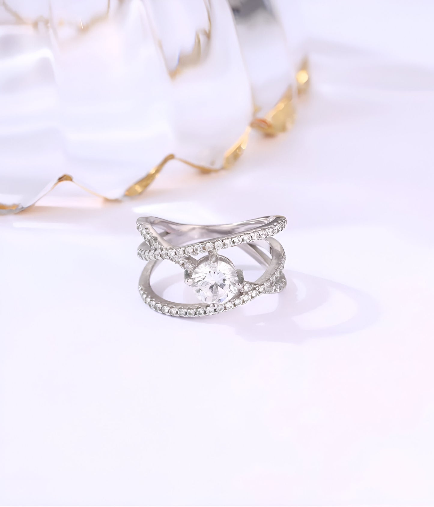 Intricate Design with Center Solitaire Silver Ring