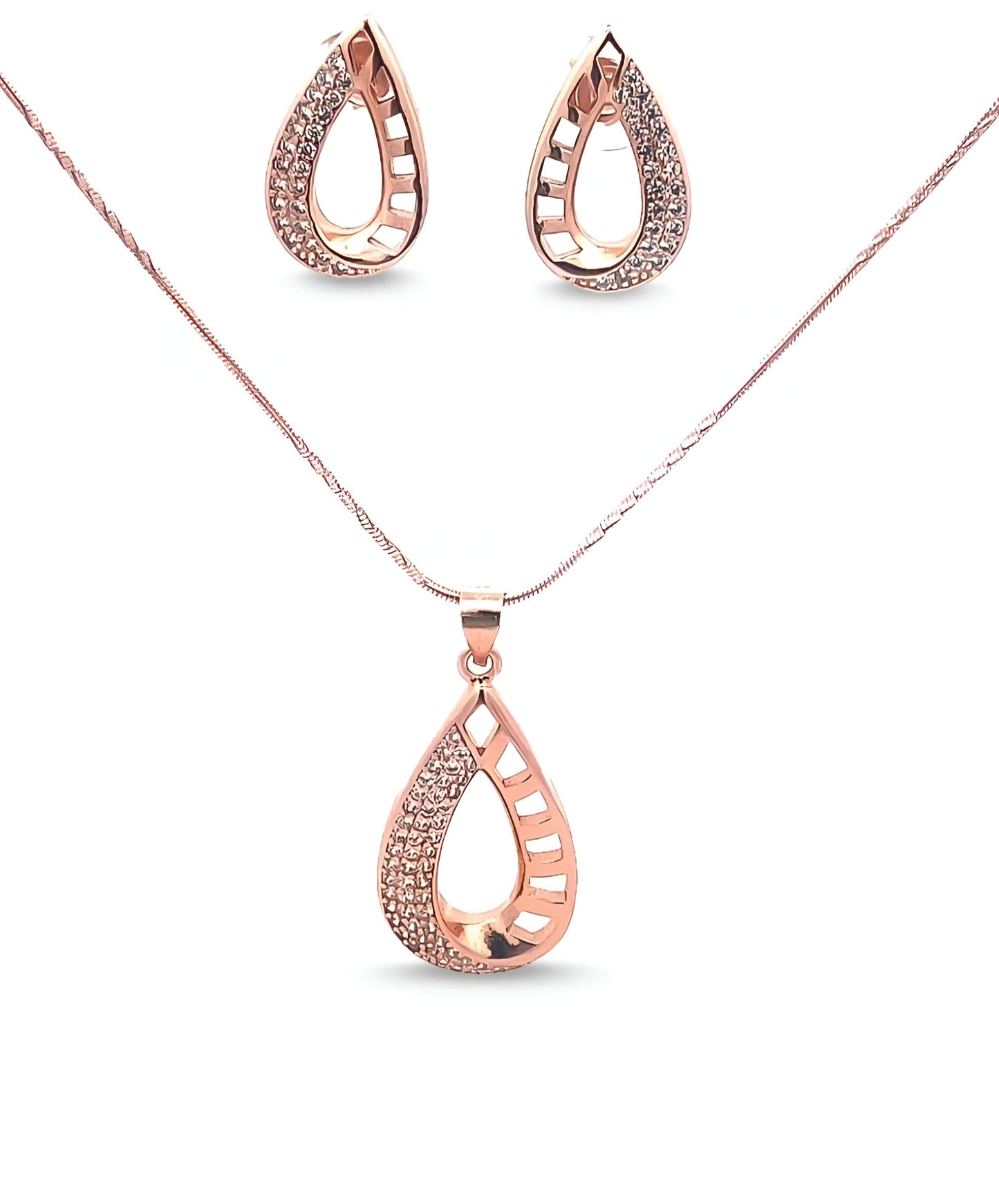 White Swarovski Designer Rose Gold Pendant Set