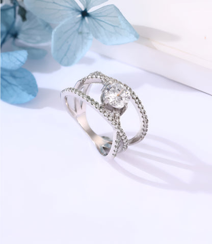 Intricate Design with Center Solitaire Silver Ring