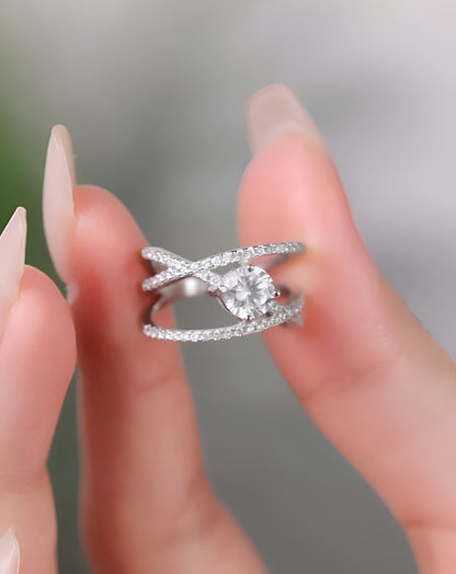 Intricate Design with Center Solitaire Silver Ring