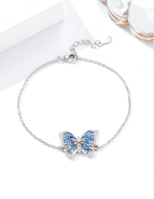 Butterfly- Shaped With Blue Stone Silver Bracelet