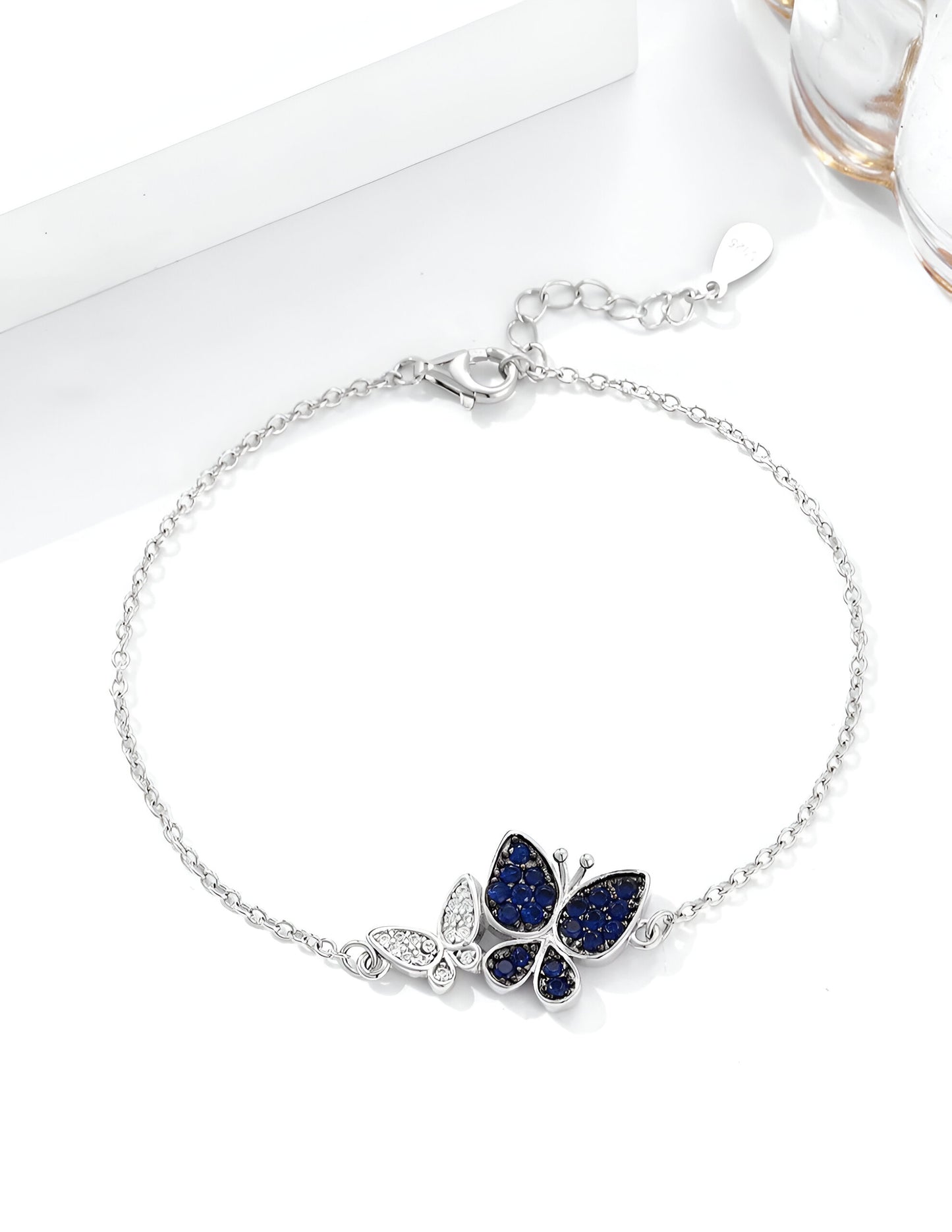 Unique Two Butterfly Colour Combination Silver Chain Bracelet