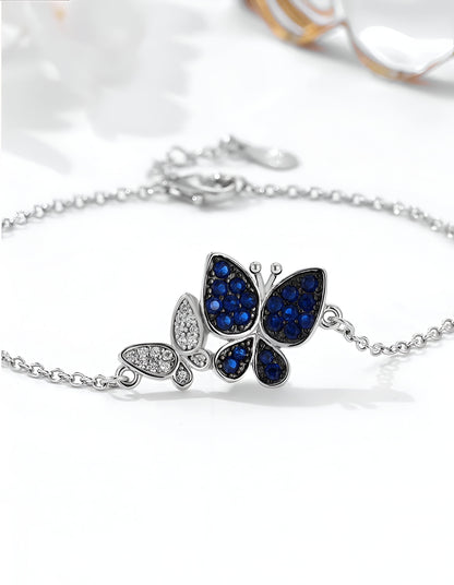 Unique Two Butterfly Colour Combination Silver Chain Bracelet