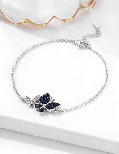 Unique Two Butterfly Colour Combination Silver Chain Bracelet