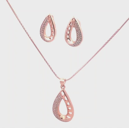 White Swarovski Designer Rose Gold Pendant Set