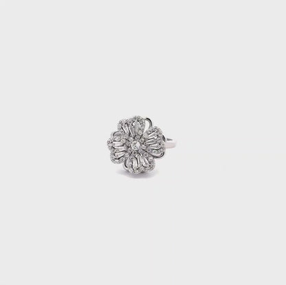 Flower motif with Petals rotating around a Central Adjustable Silver Ring