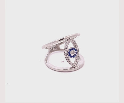 Evil- Eye Designer Swarovski Zircon with Blue Stone Silver ring