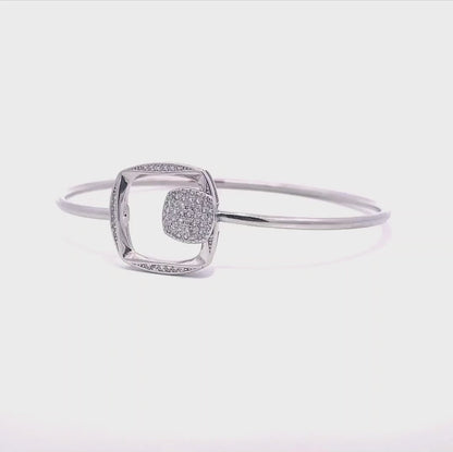 Unique Square Shaped White Swarovski Zircon Silver Bracelet