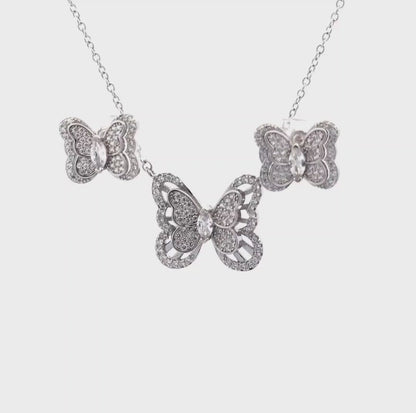 Butterfly Shaped Double Layered Silver Pendant Set